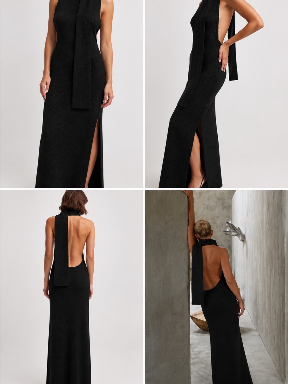 Black Backless Halter Maxi Dress with Side Slit